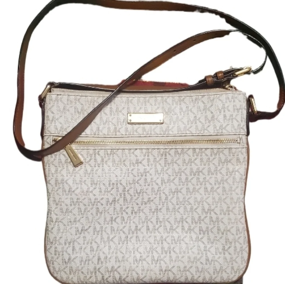 Michael Kors Gray Brown Monogram Jet Set Crossbody Bag